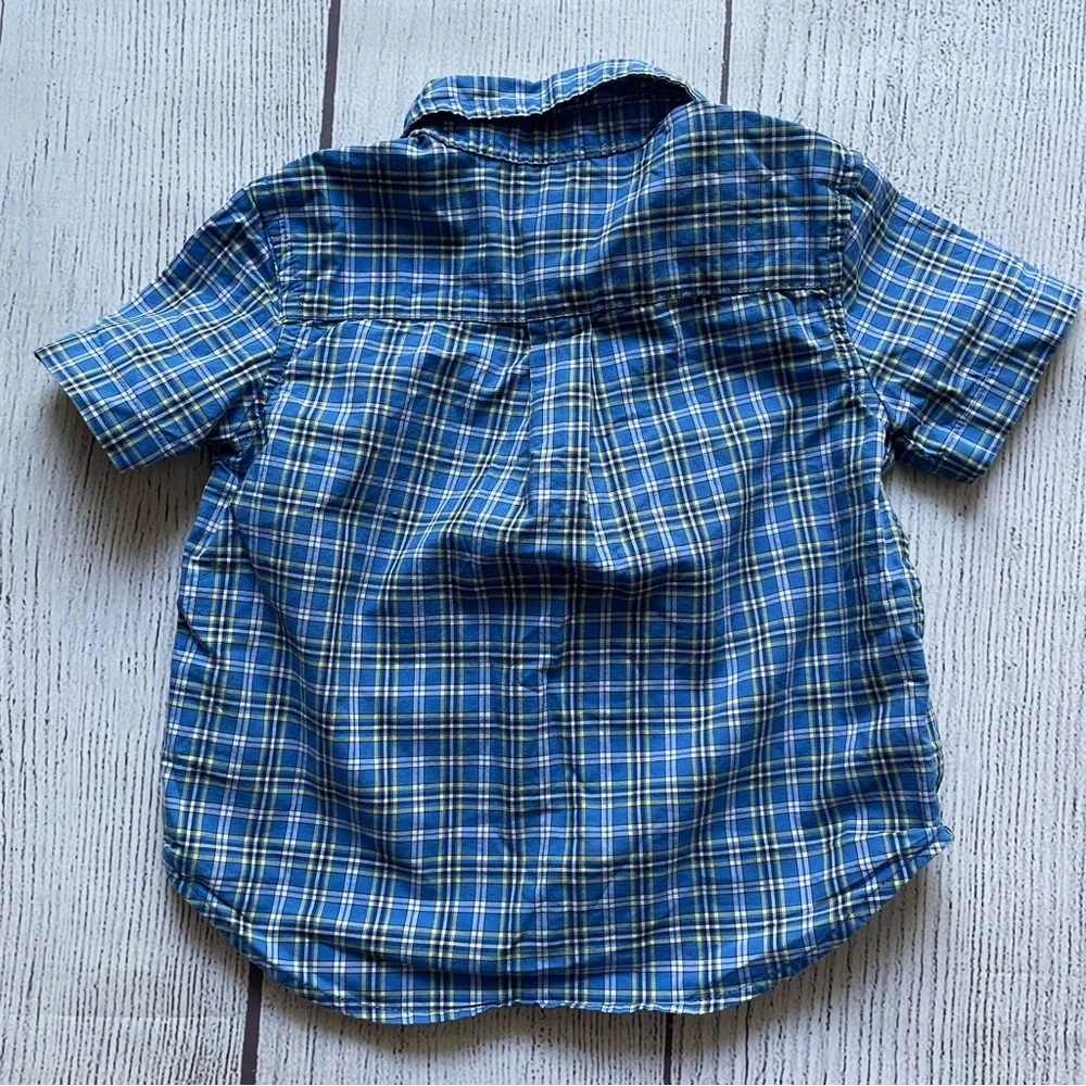 Ralph Lauren Blue Plaid Short Sleeve Button Down Size 12 months